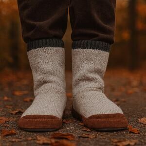 Acorn Men's SZ 9/10 Sweater & Suede Slippers Grey Ragg Wool Indoor/Outdoor